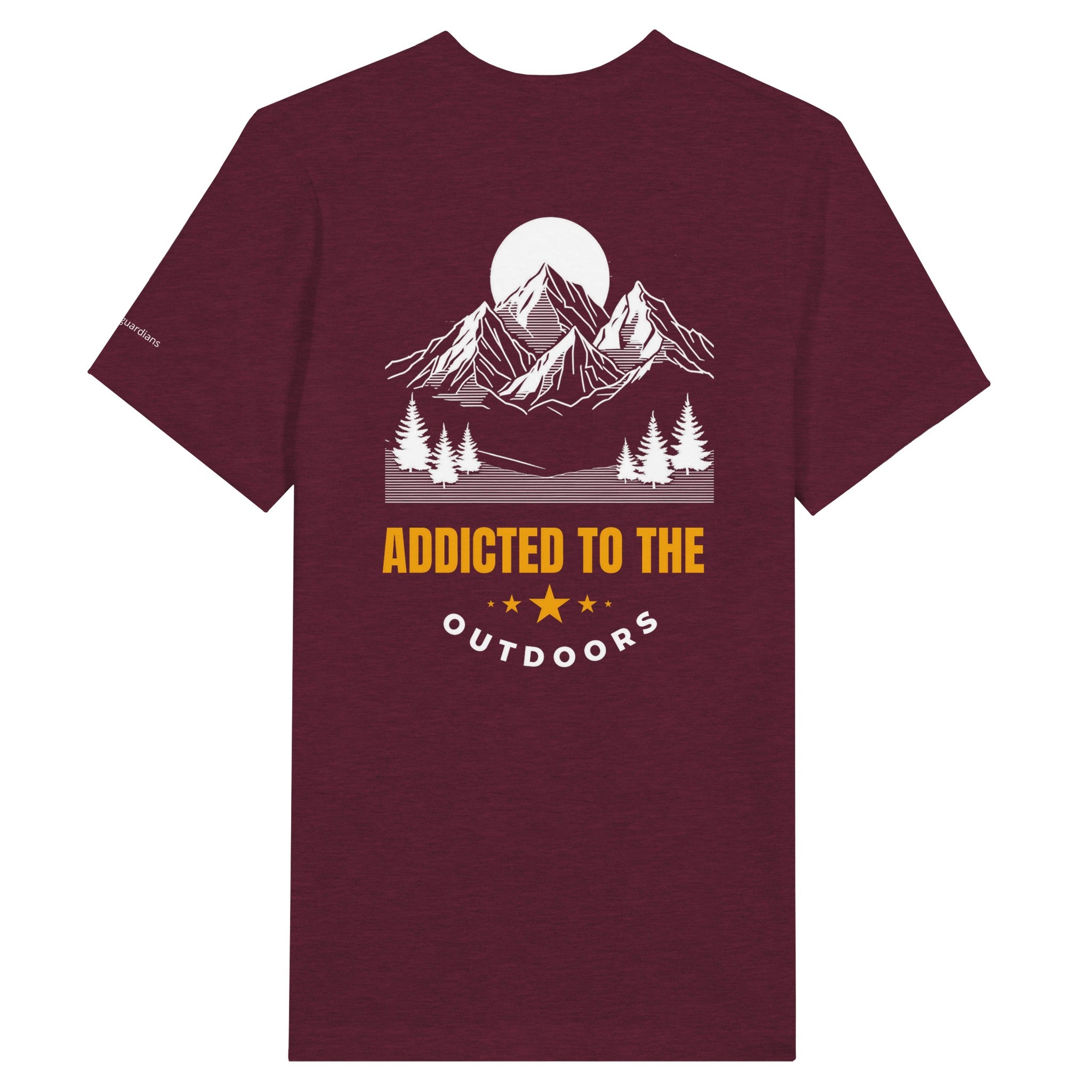 Addicted to the Outdoors Maroon Heather T-Shirt Men's cotton* adventure apparel. White background.