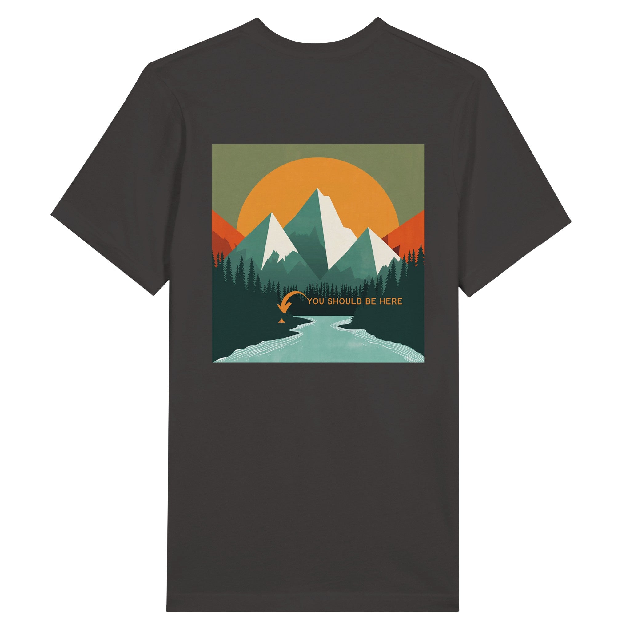 You Should Be Here Men's cotton* T-Shirt mockup with a white background color is black.