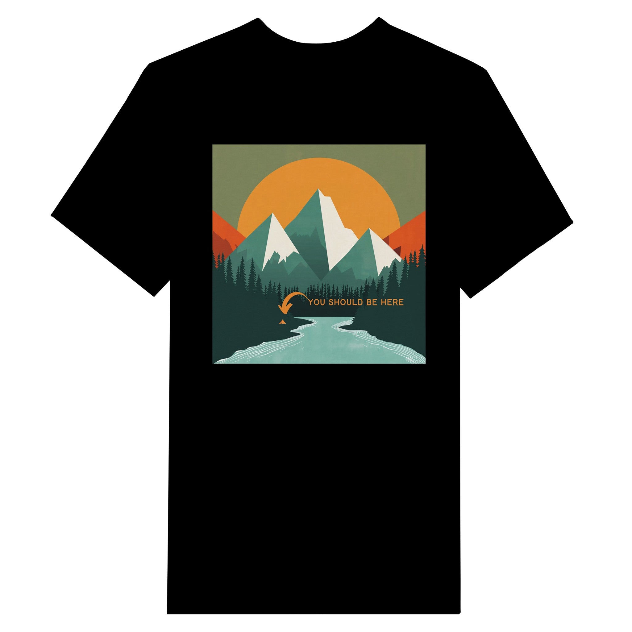 You Should Be Here Men's cotton* T-Shirt mockup with a white background color is black.